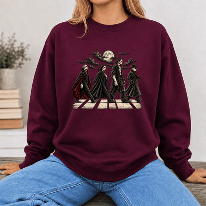 Monsters Road Printed Sweatshirt | Halloween Book Lover Gift Maroon