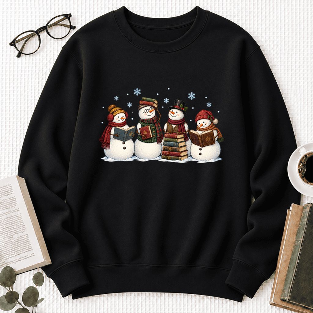 Bookish Snowman Club Softstyle Sweatshirt | Christmas Book Lover Gift Black