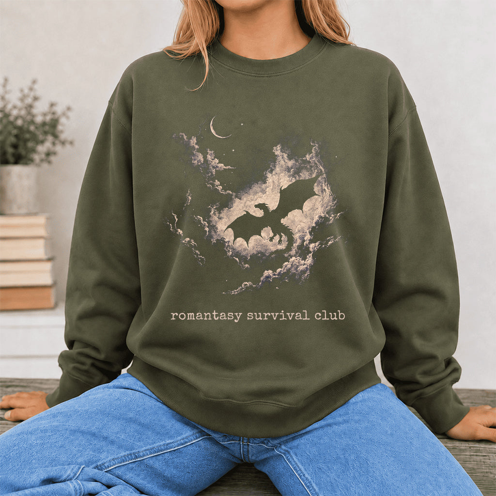 Dark Fantasy Dragon Clouds Crewneck Sweatshirt | Reader Gift Military Green