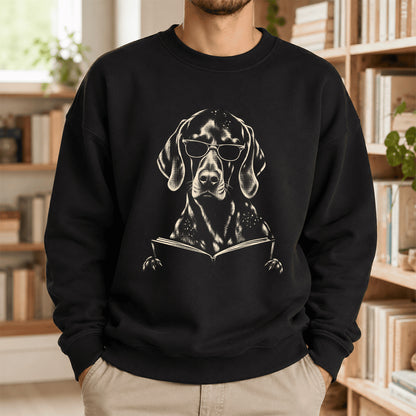 German Shorthaired Pointer Reading Book Crewneck Sweatshirt | Reader Gift Black