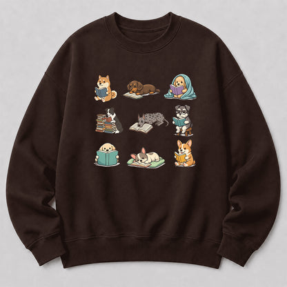 Funny Dogs Reading Crewneck Sweatshirt | Reader Gift Dark Chocolate
