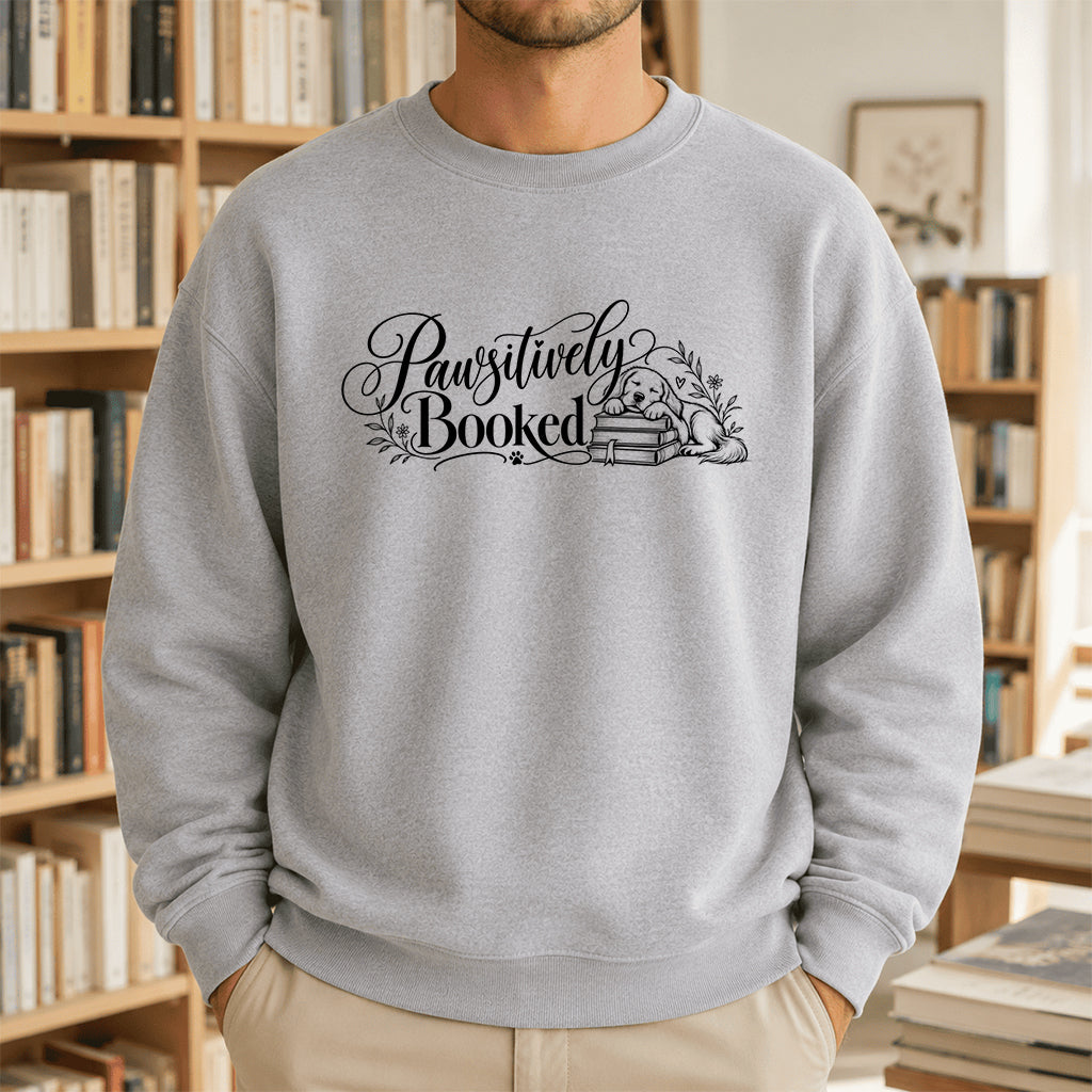 Pawsitively Booked Crewneck Sweatshirt | Dog Lover & Reader Gift Sport Grey