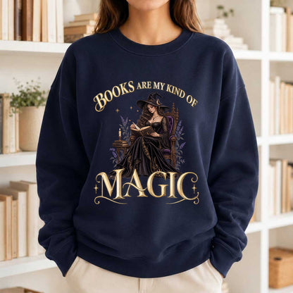 Books Are My Kind Of Magic Crewneck Sweatshirt | Halloween Literary Fantasy Book Lover Gift Navy