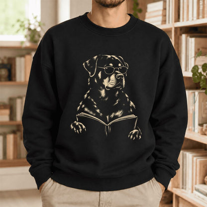Rottweiler Reading Book Softstyle Sweatshirt | Dog Mom Reader Gift Black