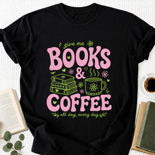 Books and Coffee Softstyle T-Shirt | Book Lover Gift Black
