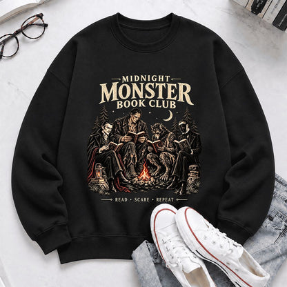 Midnight Monster Book Club Printed Sweatshirt | Halloween Book Lover Gift Black