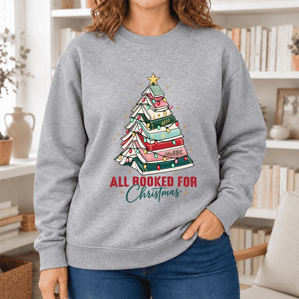 All Booked For Christmas Softstyle Sweatshirt | Christmas Book Lover Gift Sport Grey