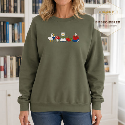 Duck Mushroom Embroidered Sweatshirt | Reader Gift Military Green