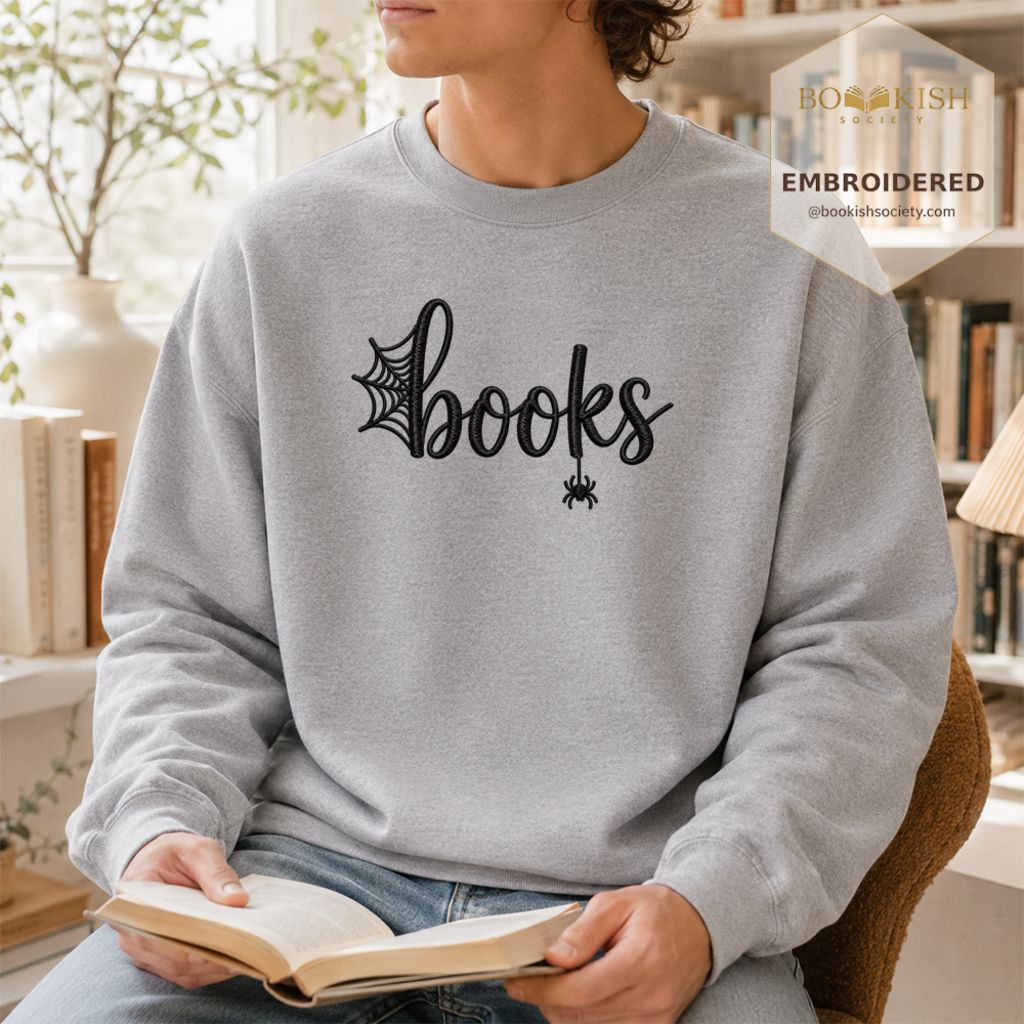Halloween Books Embroidered Sweatshirt | Spooky Book Lover Gift Sport Grey