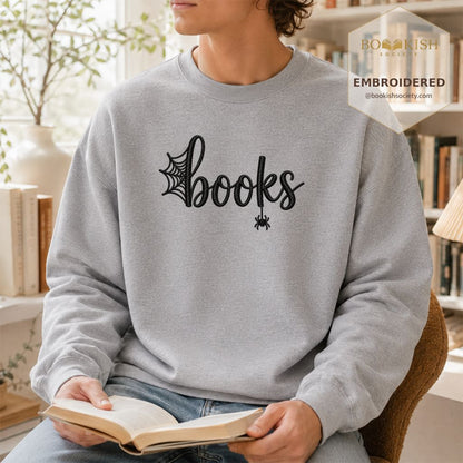 Halloween Books Embroidered Sweatshirt | Spooky Book Lover Gift Sport Grey
