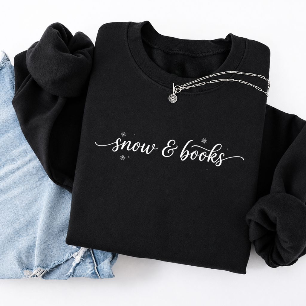 Snow & Books Softstyle Sweatshirt | Christmas Book Lover Gift Black