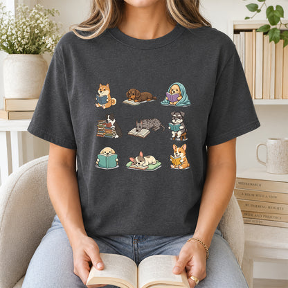 Funny Dogs Reading Softstyle T-Shirt | Book Lover Gift Dark Heather