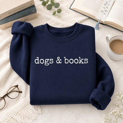 Dogs & Books Crewneck Sweatshirt | Dog Lover & Reader Gift Navy