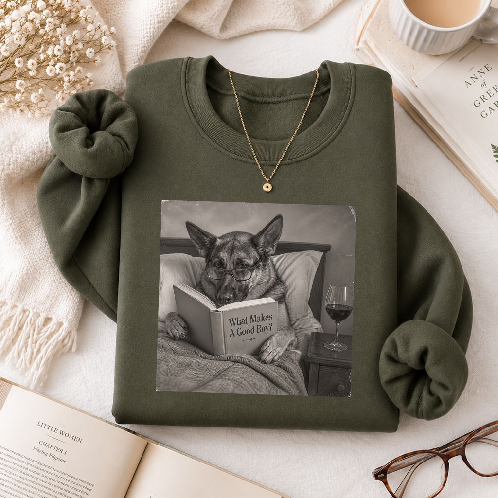 What Makes A Good Boy Crewneck Sweatshirt | Dog Lover Reader Gift Military Green