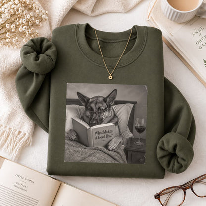 What Makes A Good Boy Crewneck Sweatshirt | Dog Lover Reader Gift Military Green