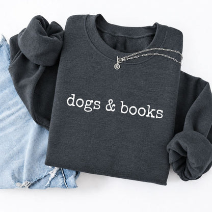 Dogs & Books Softstyle Sweatshirt | Dog Lover & Reader Gift Dark Heather