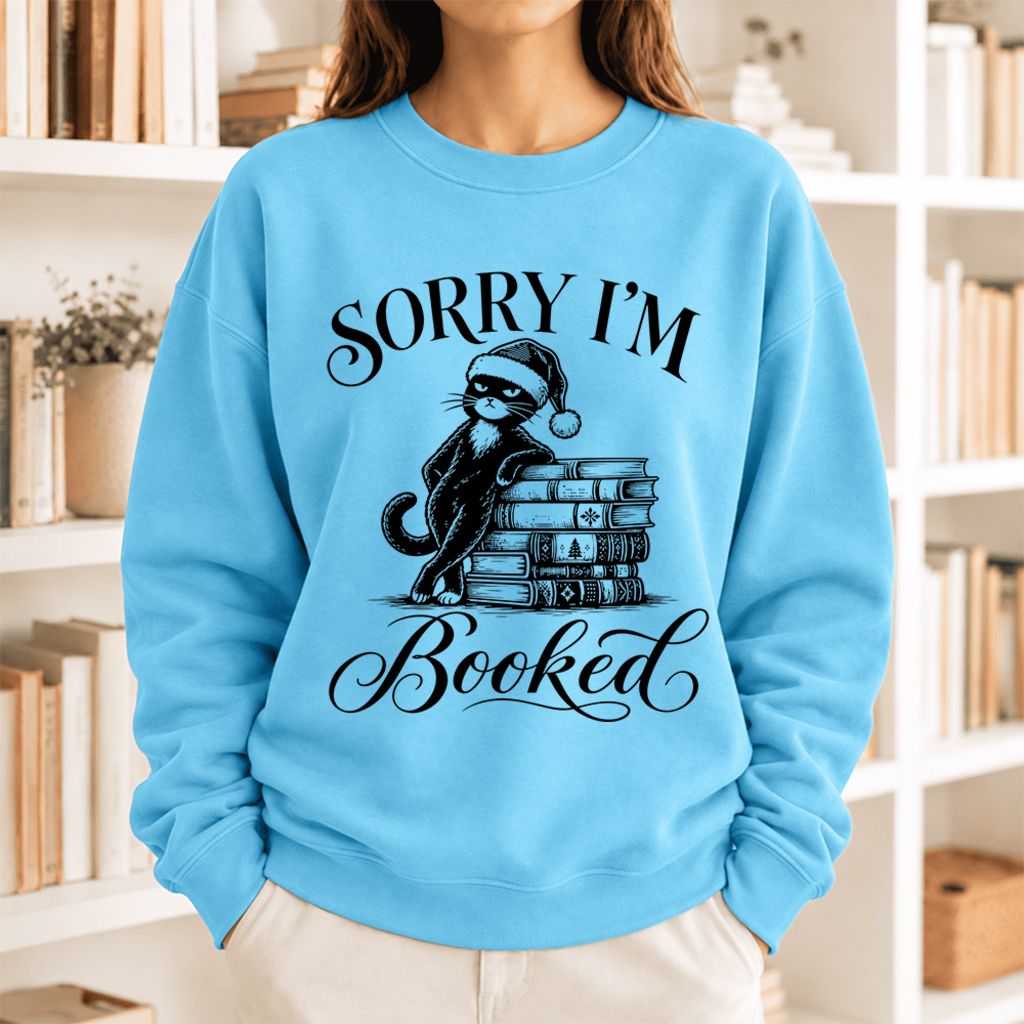 Sorry I'M Booked Softstyle Sweatshirt | Christmas Book Lover Gift Sky