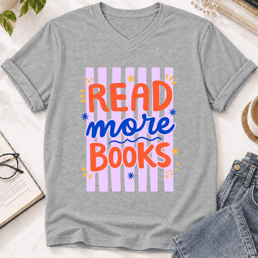 Read More Books Ultra-Soft V-Neck | Energizing Book Lover Gift Athletic Heather