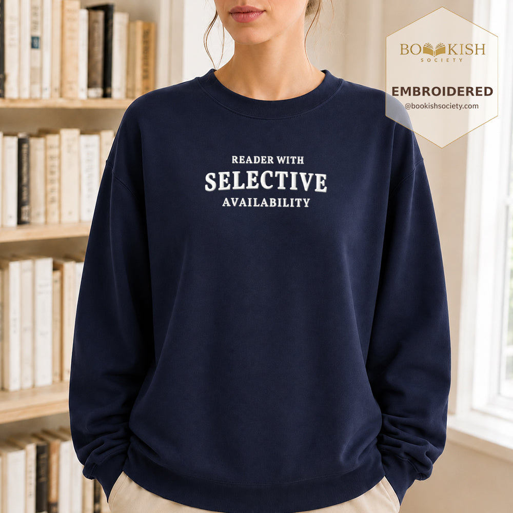 Reader With Selective Availability Embroidered Sweatshirt | Reader Gift Navy