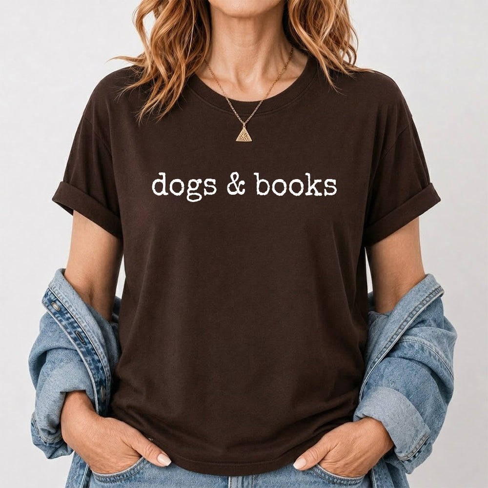 Dogs & Books Sport Cotton T-Shirt | Dog Lover & Reader Gift Dark Chocolate