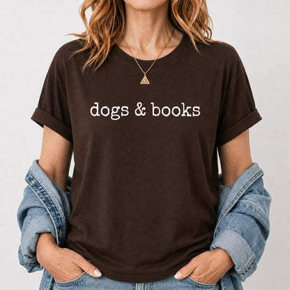 Dogs & Books Sport Cotton T-Shirt | Dog Lover & Reader Gift Dark Chocolate