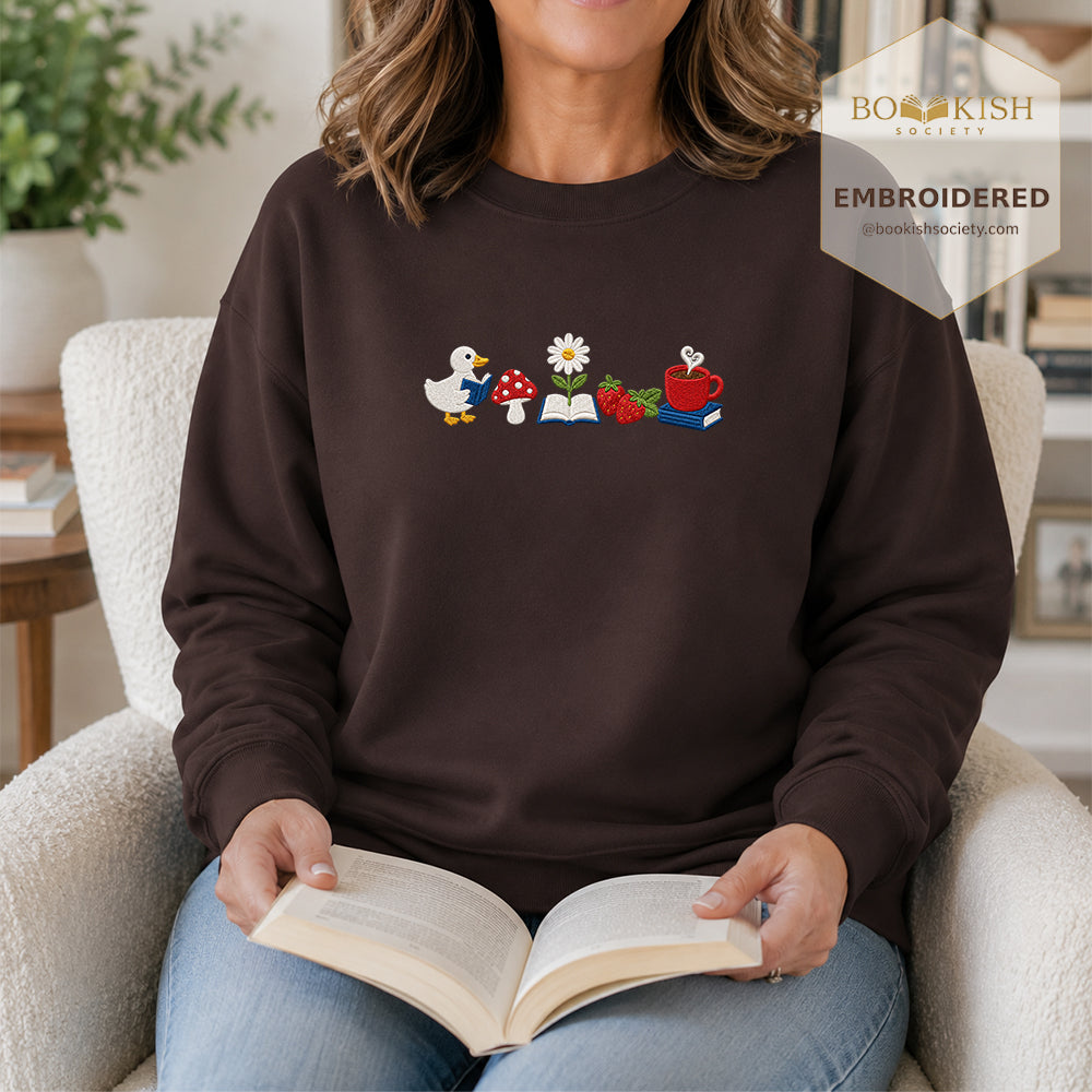 Duck Mushroom Embroidered Sweatshirt | Reader Gift Dark Chocolate