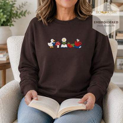 Duck Mushroom Embroidered Sweatshirt | Reader Gift Dark Chocolate