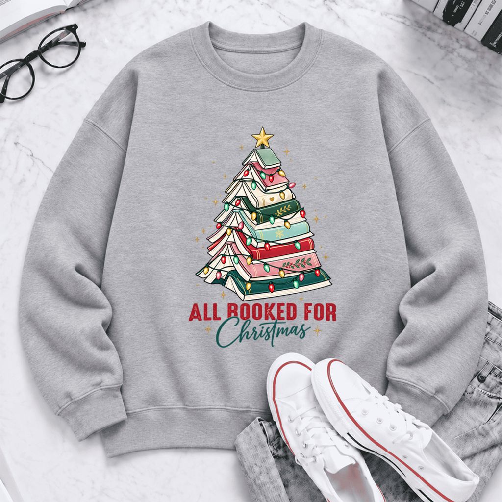 All Booked For Christmas Softstyle Sweatshirt | Christmas Book Lover Gift Sport Grey