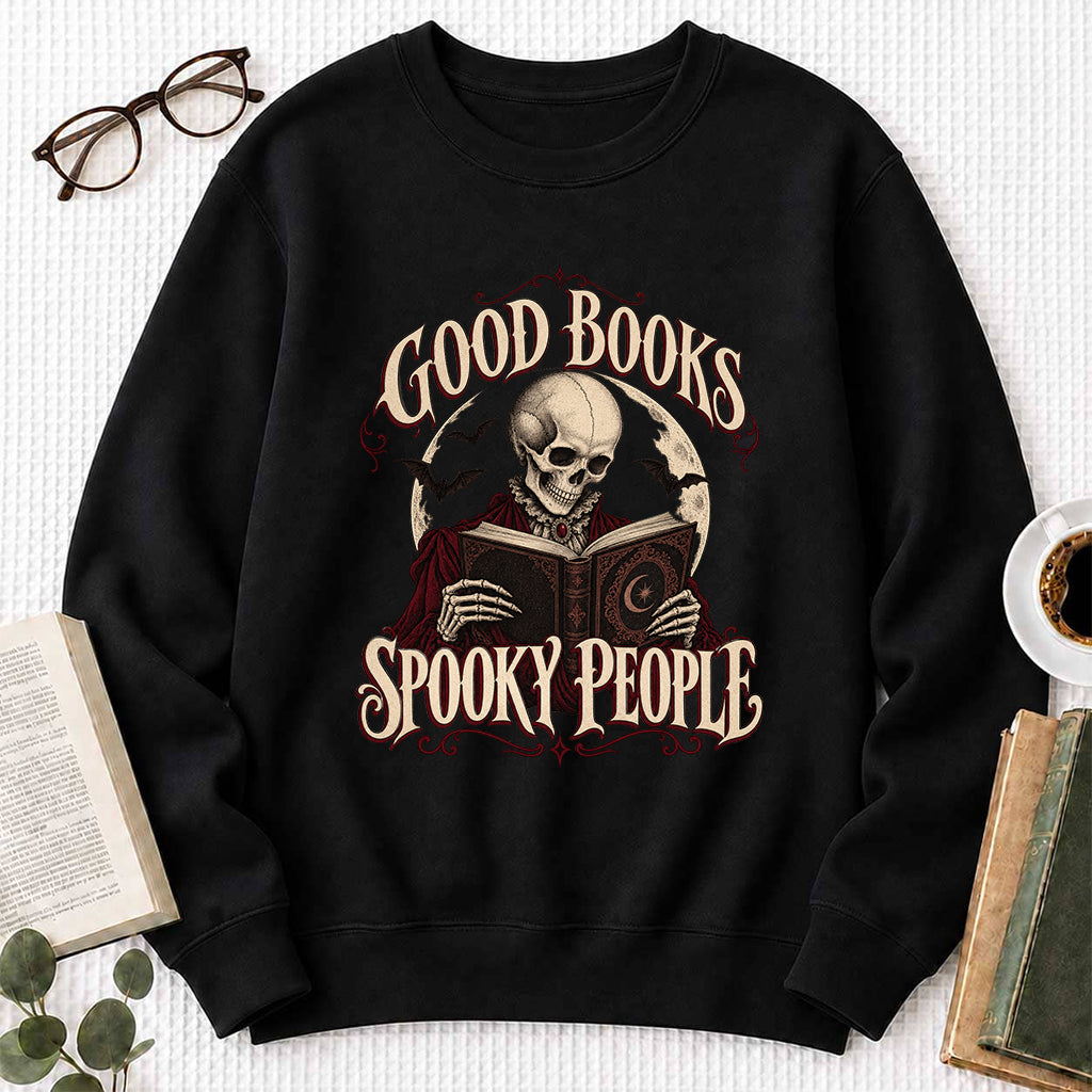Good Books Spooky People Printed Sweatshirt | Halloween Book Lover Gift Black