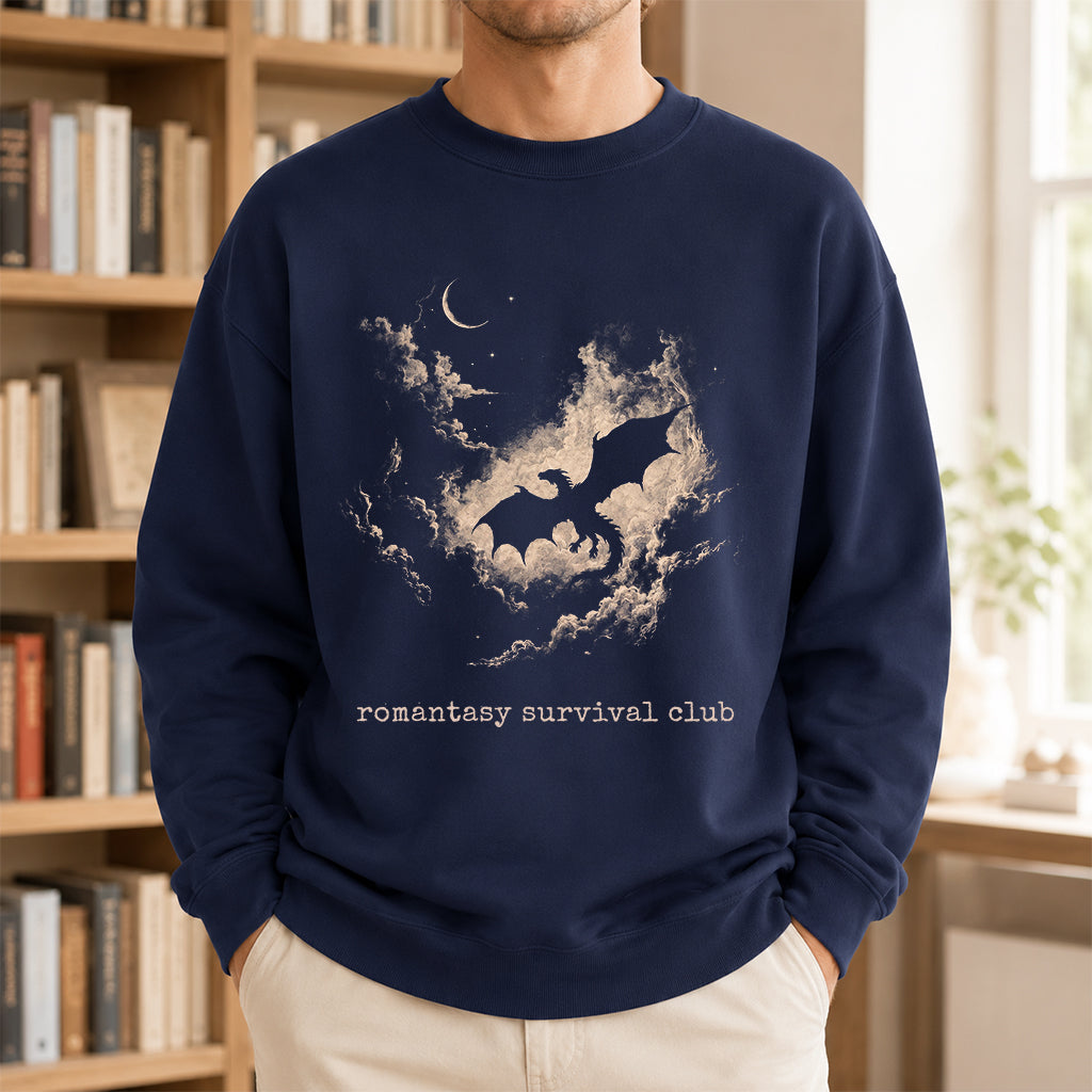 Dark Fantasy Dragon Clouds Crewneck Sweatshirt | Reader Gift Navy