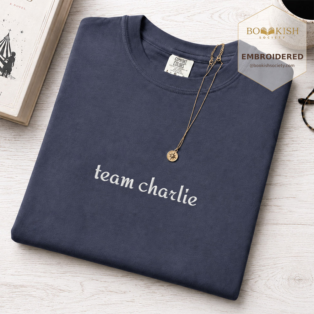 Embroidered Team Charlie Comfort Color® T-shirt Book Lover Gift Denim