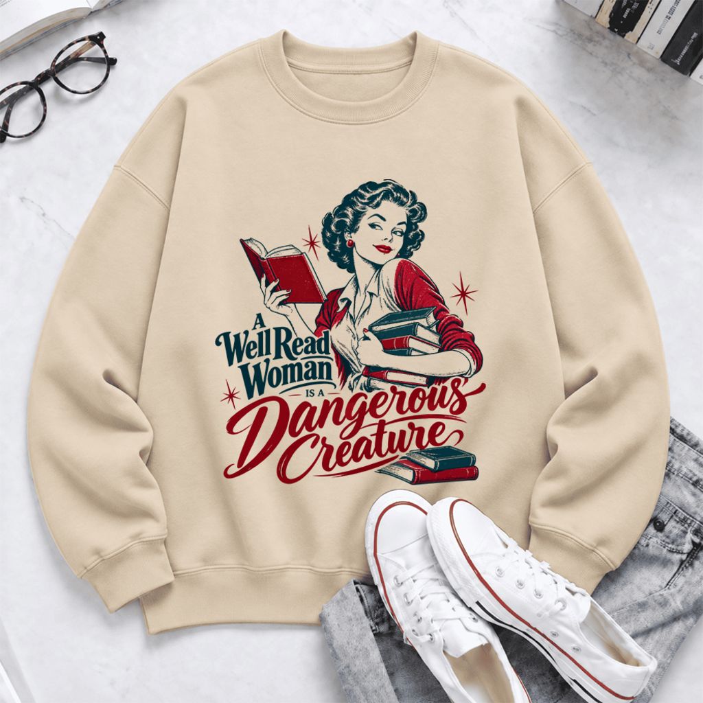 A Well Read Woman Is A Dangerous Creature Softstyle Sweatshirt | Reader Gift Sand