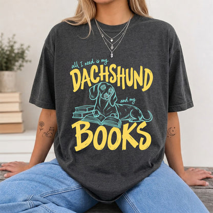 All I Need Is My Dachshund And My Books Softstyle T-Shirt | Book Lover Gift Dark Heather