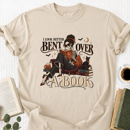 I Look Better Bent Over A Book Printed T-Shirt | Halloween Book Lover Gift Sand