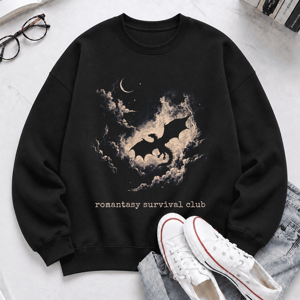 Dark Fantasy Dragon Clouds Crewneck Sweatshirt | Reader Gift Black