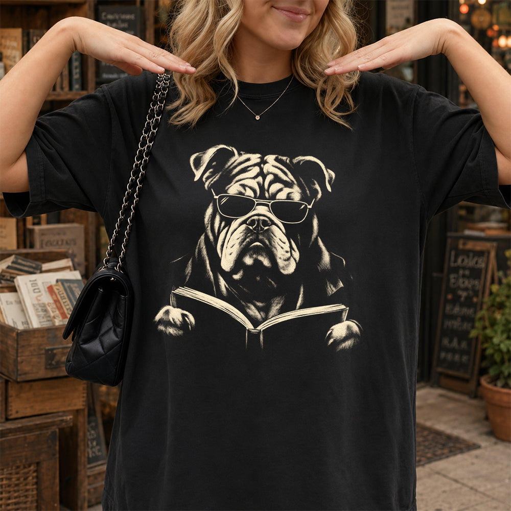 Bulldog Reading Book Softstyle T-Shirt | Book Lover Gift Black