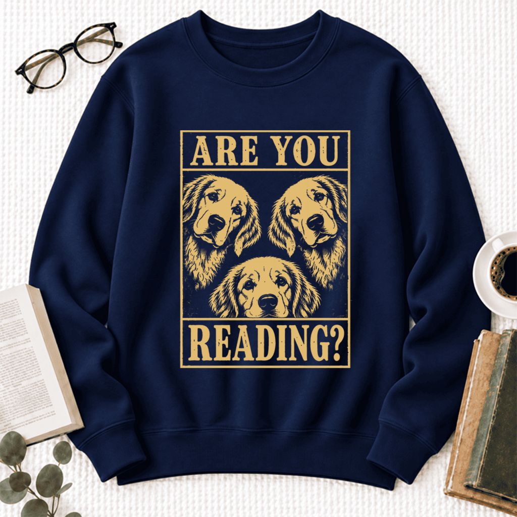 Are You Reading Golden Retriever Softstyle Sweatshirt | Dog Mom Reader Gift Navy