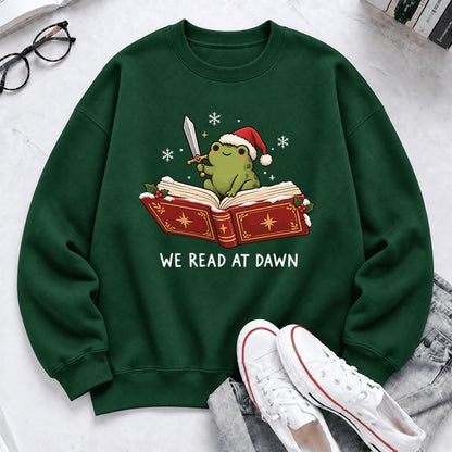 We Read At Dawn Frog Softstyle Sweatshirt | Christmas Book Lover Gift Forest Green
