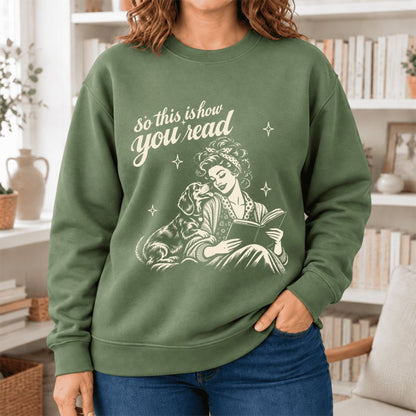 How You Read Dachshund Softstyle Sweatshirt | Cozy Dog Mom Reader Gift Military Green