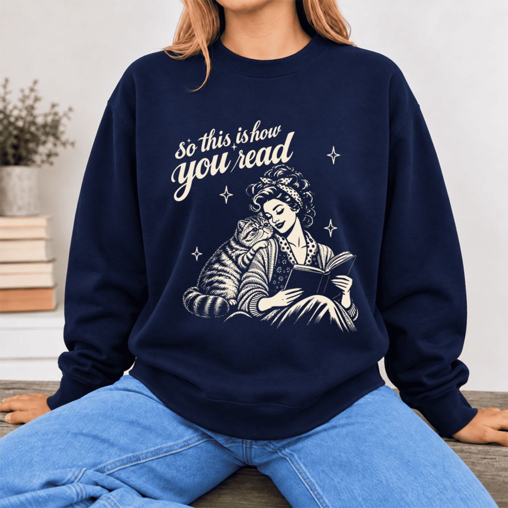 How You Read Exotic Shorthair Softstyle Sweatshirt | Cozy Cat Lover Reader Gift Navy