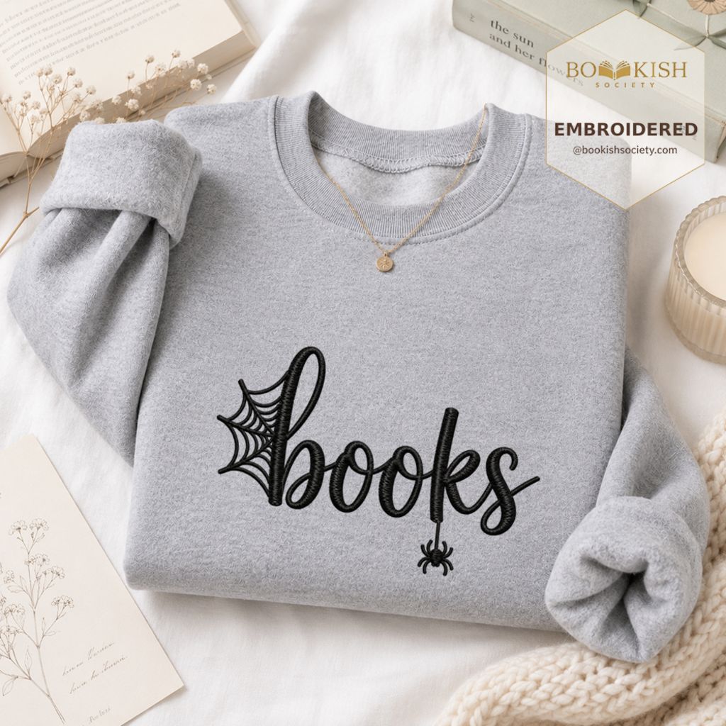 Halloween Books Embroidered Sweatshirt | Spooky Book Lover Gift Sport Grey