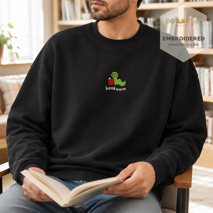 Bookworm Embroidered Sweatshirt | Reader Gift Black