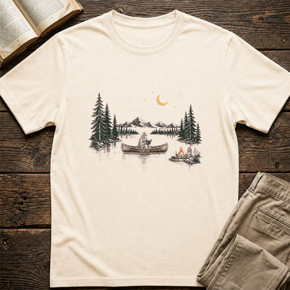 Reading Ghost On The Boat Printed T-Shirt | Spooky Book Lover Gift Natural