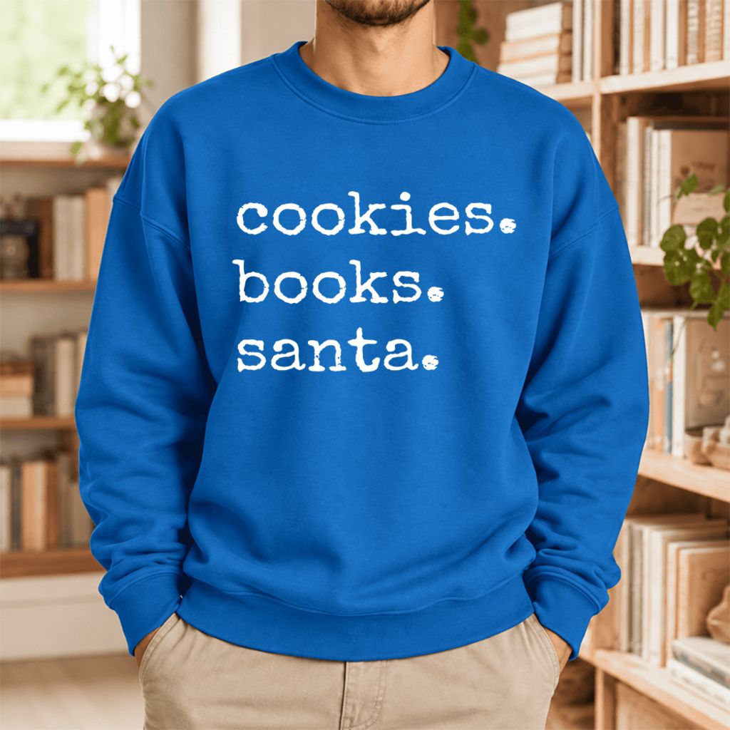 Cookies Books Santa Softstyle Sweatshirt | Christmas Book Lover Gift Royal