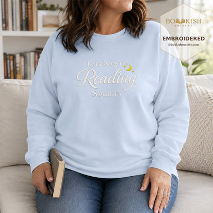 Late Night Reading Society Embroidered Sweatshirt | Reader Gift Light Blue