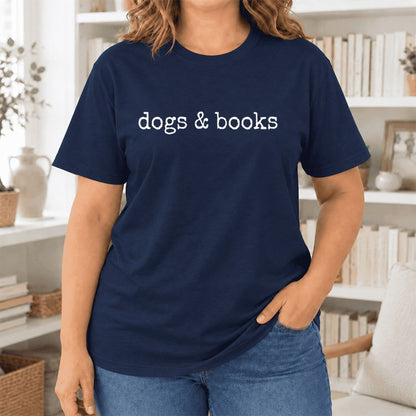 Dogs & Books Ultra-Soft Cotton T-Shirt | Dog Lover & Reader Gift Navy