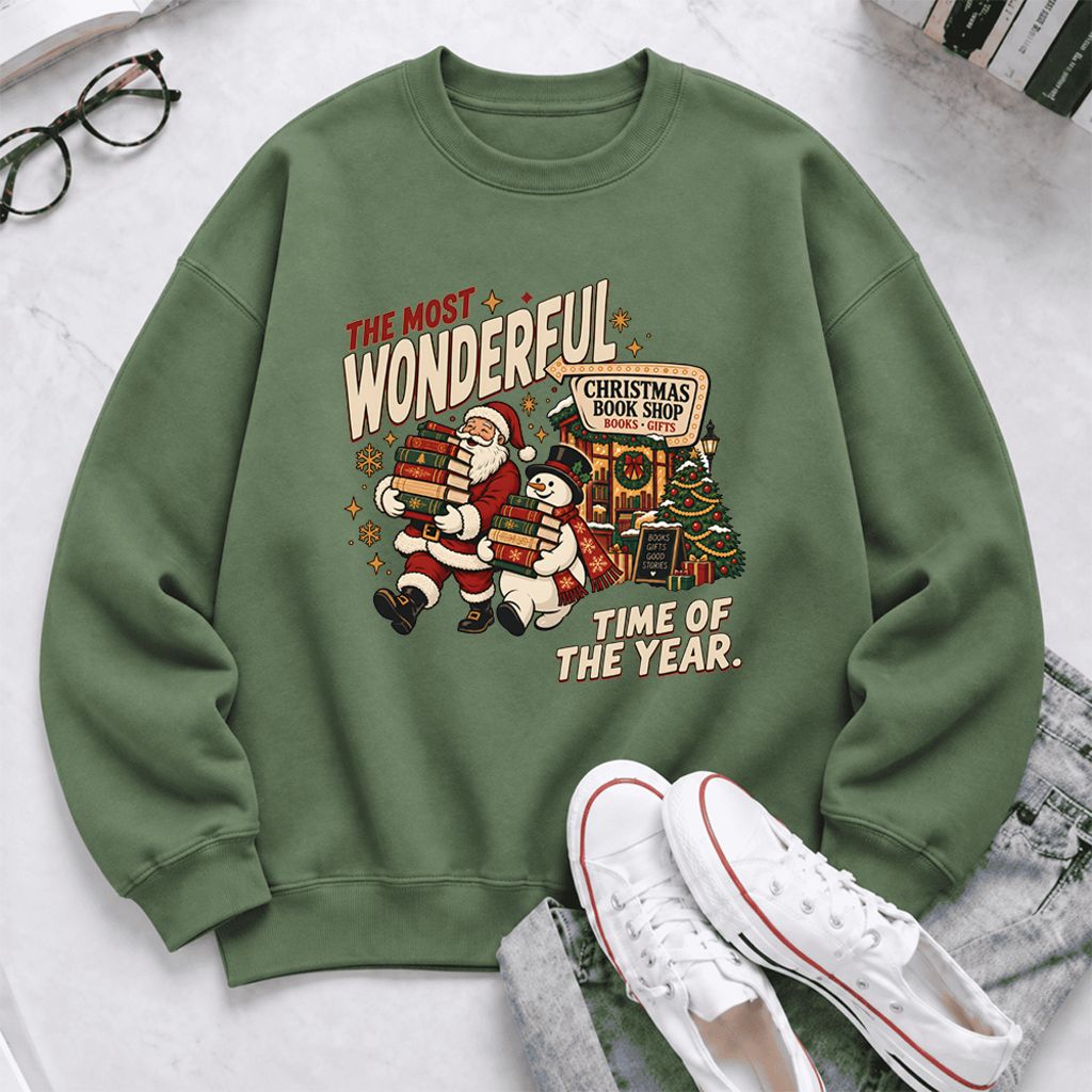 The Most Wonderful Time Softstyle Sweatshirt | Christmas Reader Gift Military Green