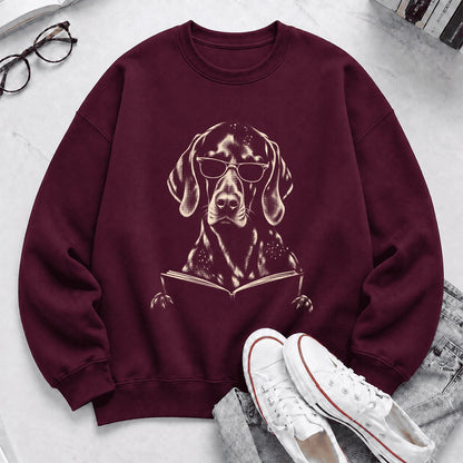 German Shorthaired Pointer Reading Book Crewneck Sweatshirt | Reader Gift Maroon
