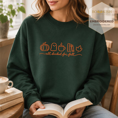 All Booked For Fall Embroidered Sweatshirt | Cozy Fall Reader Gift Forest Green