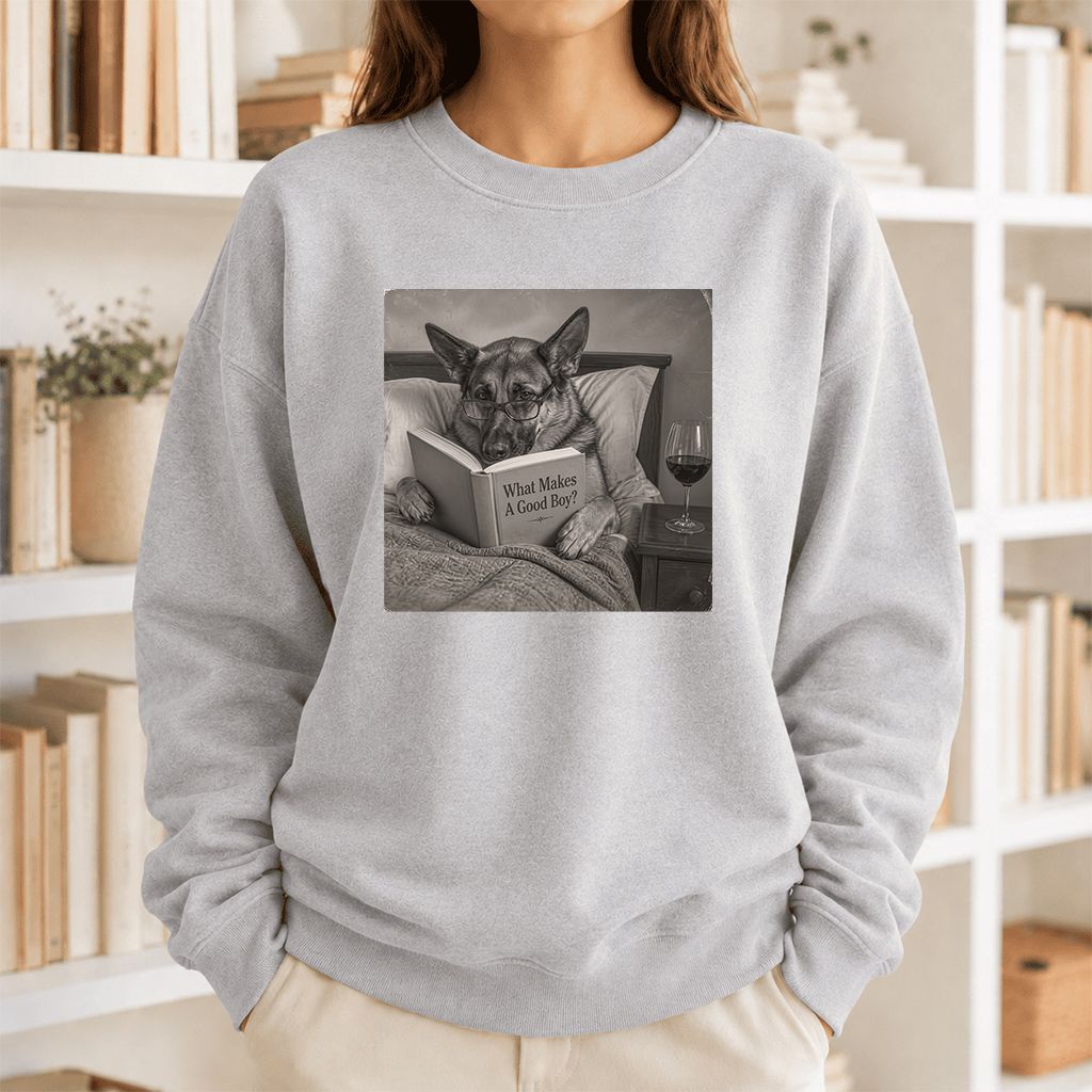 What Makes A Good Boy Crewneck Sweatshirt | Dog Lover Reader Gift Sport Grey